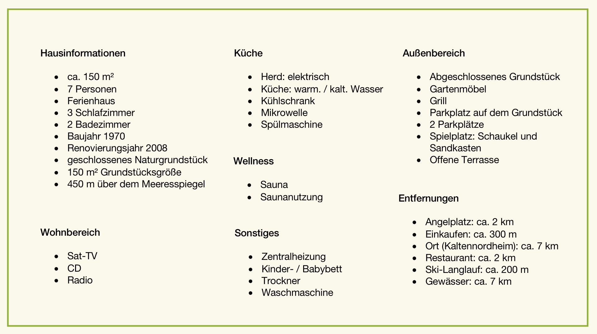 Ferienhaus Denner Informationen